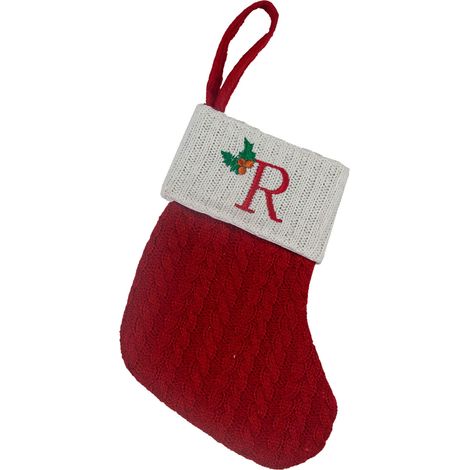 Chaussette De Noël - Initiale Personnalisée - Tricot Câblé Rouge Et Blanc - 20 X 16 Cm - Pour Cheminée Arbre À Noël Décoration Intérieure - 1 Pièce