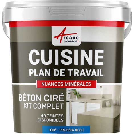 Béton ciré cuisine, plan de travail, crédence, évier sol et mur revêtement mural décoratif kit complet - 10 m² (en 2 couches) Bleu Prusse - ARCANE INDUSTRIES