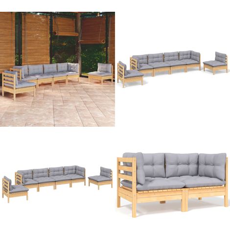 6-tlg. Garten-Lounge-Set mit Grauen Kissen Kiefer Massivholz - Garten-Lounge-Set - Garten-Lounge-Sets - Home & Living (1/5)