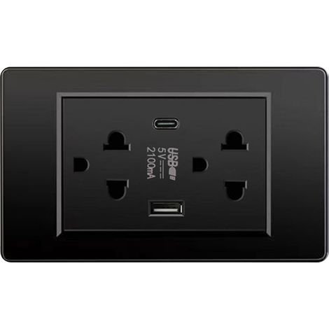 Prise murale 118 Thaïlandaise Noir Compacte avec Ports USB-A et USB-C Intégrés pour Maison et Bureau Design Moderne (1/5)