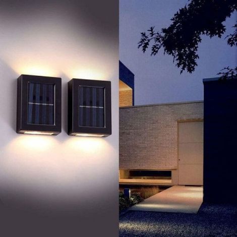 Lot De 2 Lampes Solaires D'Extérieur Étanches À Led, Éclairage Vers Le Haut Et Vers Le Bas, Pour Jardin, Terrasse, Garage, (1/3)