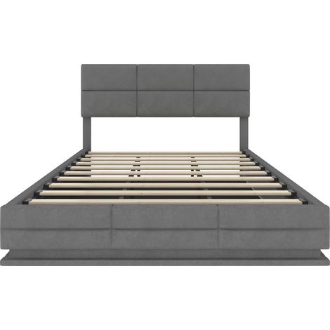 Polsterbett 180x200 cm aus grauem Samt mit verstellbarem Kopfteil, LED, USB und Type-C (1/5)
