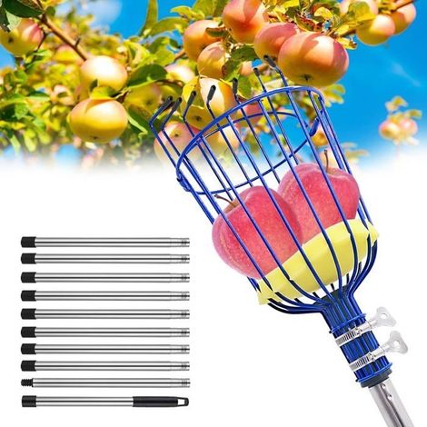 Outil de cueillette de fruits avec panier et coussinet en mousse, poteau de cueillette réglable en acier inoxydable de 89 à 395 cm – (1/4)