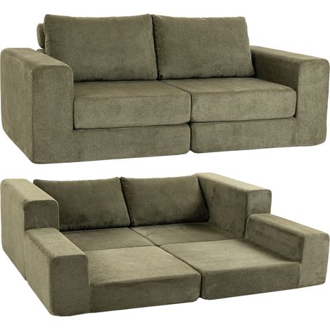 2-Sitzer-Schlafsofa (4-in-1), 208 cm, Chenille-Kompressionssofa mit breiter Sitzfläche, 2 Kissen, Grün (1/5)