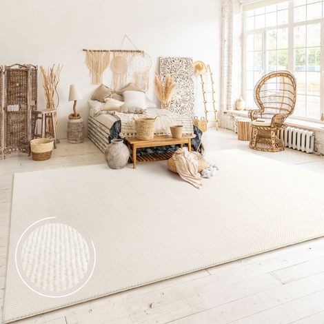 Paco Home Teppich Wohnzimmer Kurzflor Skandinavisches Boho Muster Moderne Einfarbige Deko 120x160 cm, Creme
