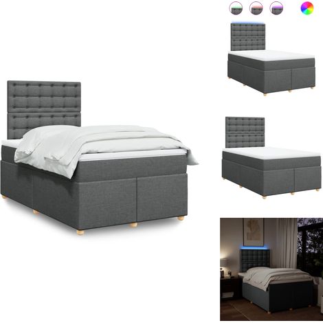 Sommier à lattes de lit avec matelas gris foncé 120x190cm tissu - Sommier À Lattes De Lit - Sommiers À Lattes De Lit - Lit - Meuble De Chambre À Coucher (1/5)