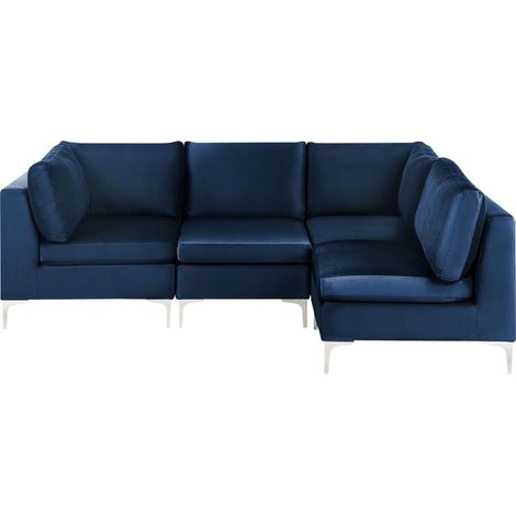 Modular Corner Sofa 4 Seater EVJA Velvet Navy Blue Left Hand (1/5)