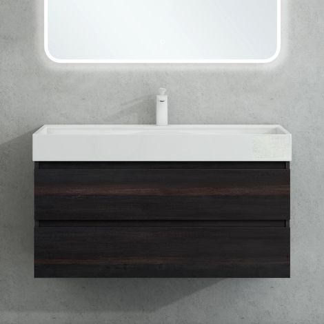 Mai & Mai Meuble sous Lavabo Gris Foncé Meubles de Salle de Bain 100x46x56cm Meuble Suspendu avec 2 Tiroirs + Lavabo + Bonde Verona (1/5)