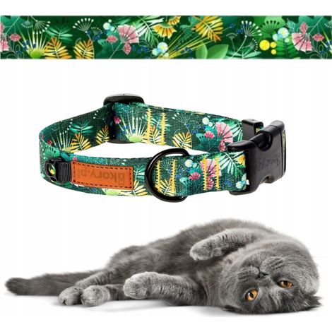Collier de sécurité à fermeture automatique pour petit chaton de 20 à 24 cm, vert Ukory avec feuilles (1/5)