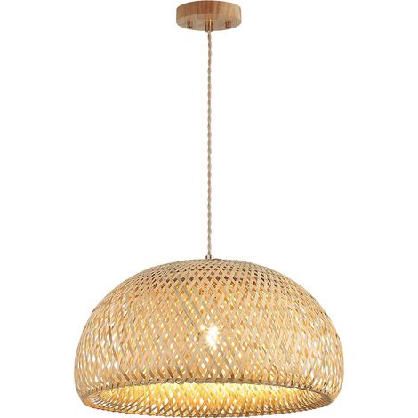 Suspension Luminaire en Rotin Naturel, 38 cm, Style Rétro Bohème, Douille E27, Pour Intérieur(pas d'ampoule) (1/5)