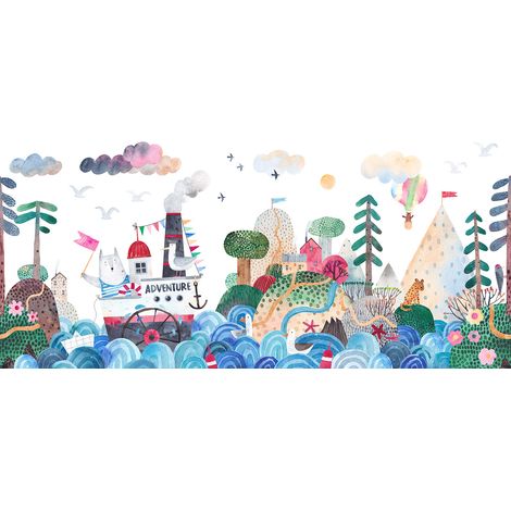Papier peint panoramique Enfants - Mer Bateau - 130 cm x 65 cm (1/2)