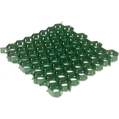 Dalle Gazon PP Recyclé 50x50 cm Vert Foncé Structure Alvéolée Renforcement Sol Extérieur Jardin Allée (1/4)