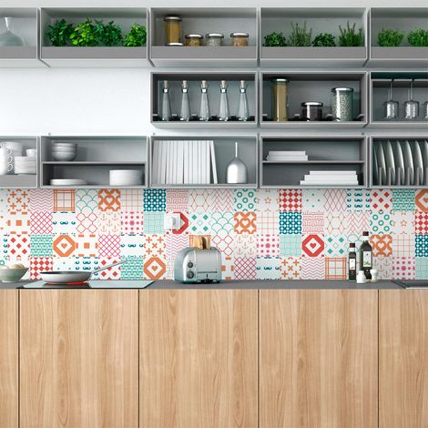 Sticker Mural Carrelage adhésif Cuisine Salle de Bain - 30 STICKERS CARREAUX DE CIMENT SCANDINAVE SEMENTTI LAATAT - 30stickers10x10cm (1/5)