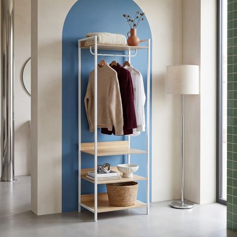 Sweeek – Dressing modulable blanc avec penderie et 3 étagères – Dimensions L 60 x P 48 x H 190 cm – Panneaux stratifiés éco-responsables (1/4)