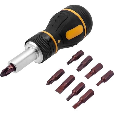 Cliquet Tournevis, Tournevis à cliquet Magnétique avec 9 Embouts, Mini Tournevis Outils de Réparation Multifonctions pour Maison, Bricolage, Réparateur (1/5)