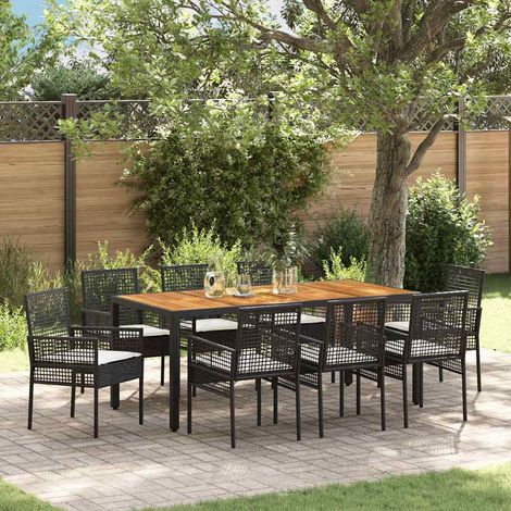 vidaXL Set da Pranzo per Giardino 9 pcs Nero Poly Rattan