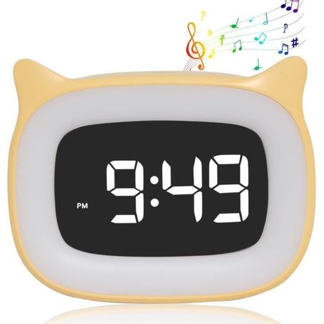 (orange, blanc, rose, noir)Réveil pour Enfants - Numérique avec Veilleuse, 18 Sonneries, Double Alarme, Modes Snooze, 12-24H (1/4)