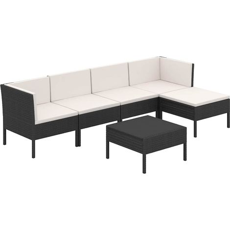 Set Divani da Giardino 6 pz Salotto da Giardino con Cuscini in Polyrattan Nero (1/5)