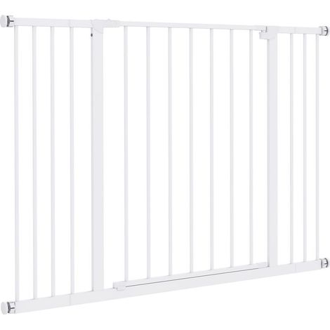 Barrière de sécurité longueur réglable 76-82 / 86-97 / 101-107 cm hauteur 76 cm sans perçage métal plastique blanc (1/5)