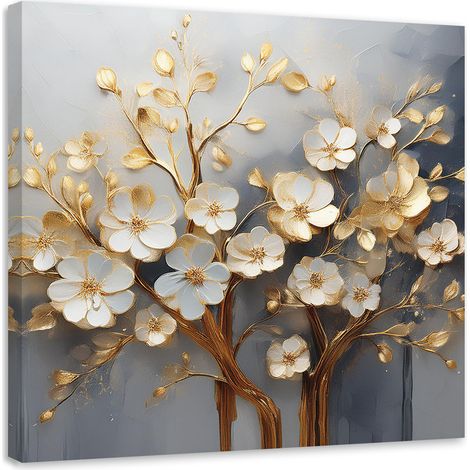 Tableau déco Arbre Magnolia Abstraction Or 60x60 (1/5)