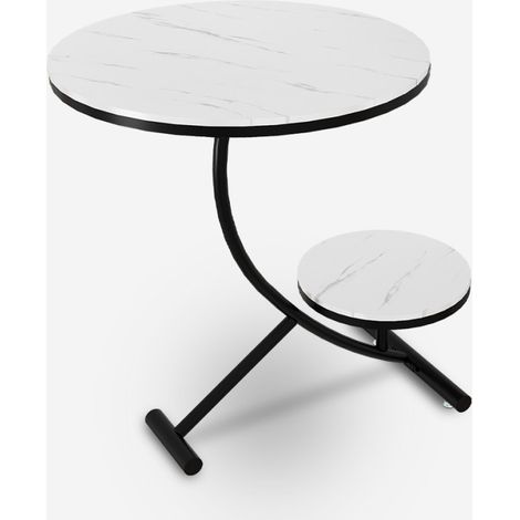 Tavolino da salotto design rotondo marmo 2 ripiani 50x50cm Marpes XL - Bianco