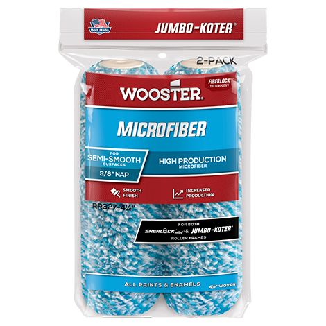 Wooster Jumbo Koter Microfiber 4.5" Mini Roller Sleeves 3/8" Nap Semi Smooth - Twin Pack