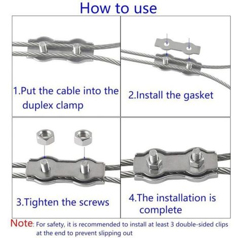Serre-Câbles M2 - Pinces Duplex Acier Inoxydable 304 - Pour Câbles 2 mm - Fixation Voiles Solaires Patio Cordes - 8 Pièces (1/4)