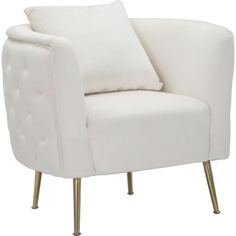Fauteuil Bucarest crème velours doré design glamour (1/5)