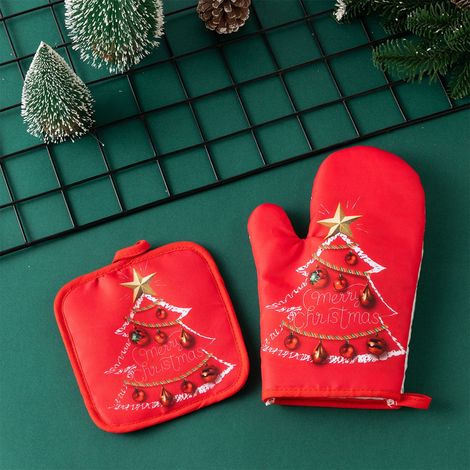 Gant De Cuisson - Mitaines Isolantes Haute Température Pour Four Micro-ondes Grill - Motif Noël Bonhomme De Neige Père Noël - Lot De 3 (1/5)