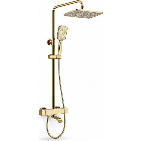 Ensemble Douche Thermostatique Doré Baignoire à Barre Ronde (1/5)