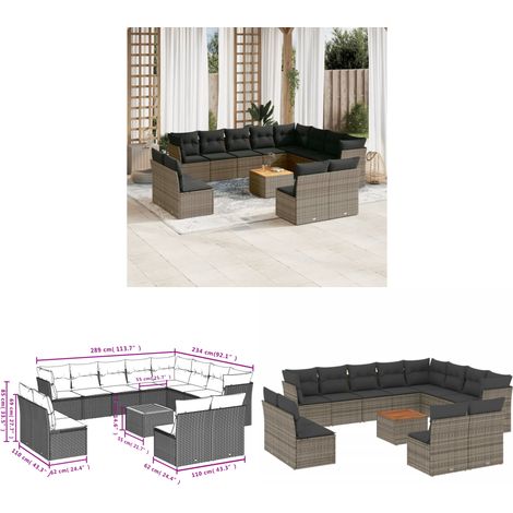 13-tlg. Garten-Sofagarnitur mit Kissen Grau Poly Rattan - Gartenmöbel - Outdoor Möbel - Rattan Gartenmöbel - Lounge Set - Esstischgarnitur - Home & Living (1/3)