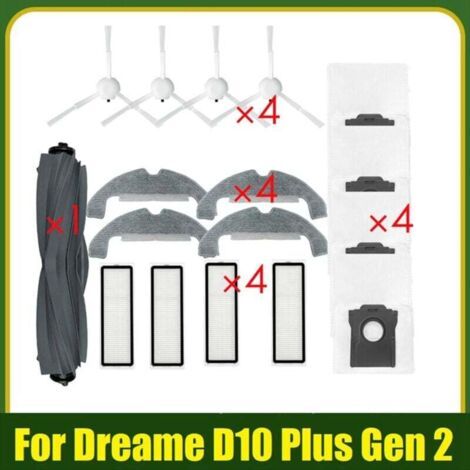 Brosse en caoutchouc pour D10 Plus Gen 2 RLD32GD, pièces de rechange, accessoires, 4 filtres HEPA latéraux, chiffon de nettoyage, sac à poussière (1/4)