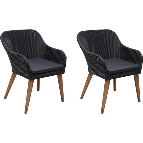 Lot de 2 Chaises de jardin et de camping, Chaise de relaxation, avec coussins Résine tressée Noir OIB6433E (1/5)