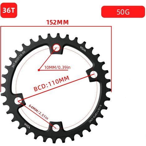 36T Plateau de vélo monovitesse 4 trous à griffes, entraxe 110 BCD, dents positives et négatives, pignon 36T58T compatible avec les transmissions 5/R7/8000 (1/5)