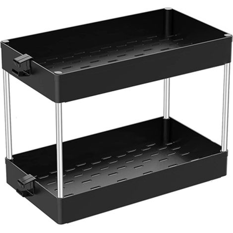 Chariot de rangement roulant à 2 niveaux, peu encombrant, avec roulettes, idéal pour la salle de bain, la cuisine, le salon, le bureau et la buanderie. (1/5)