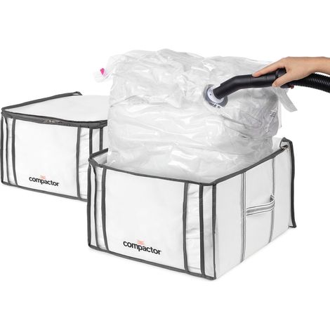 Lot de Housses avec Sac sous vide M, 3 cubes, rangement armoire, dressing, déménagement, compatible aspirateur et pompe à vide, compresse couettes, oreillers et vêtements (1/5)