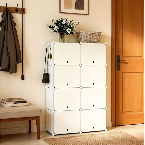 Meuble à chaussures modulable 94x36,5x144 cm blanc, gain de place pour entrée FloraGrace (1/5)