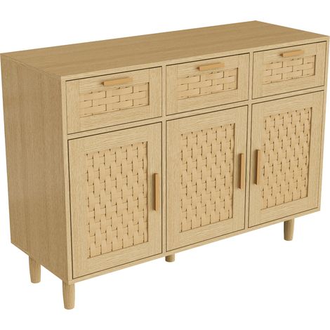 Buffet - Meuble de rangement 3 portes et 3 tiroirs - Buffet bas de cuisine - 107,9 x 40 x 80 cm – Poignées en métal – Design moderne - chêne (1/5)