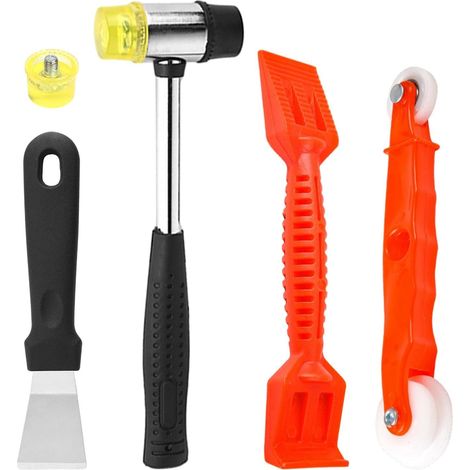 Window Glazing Tool Kit, 4 Pieces Heavy Duty Glazing Tools, Multifunctional Steel Double Sided Hammer, Red Window Roller, Plastic Shovel for Windows
