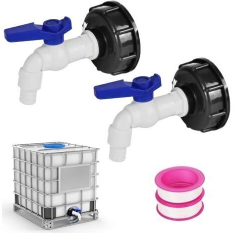 Lot de 2 Robinet Cuve 1000L,1/2" Plastique Adaptateur de Réservoir,Raccord Cuve 1000 Litres, Diamètre de Sortie 16 mm,IBC Robinet Cuve pour Robinet de Jardin,Robinet Recuperateur Eau de Pluie