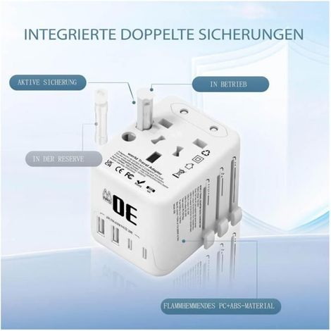 Adaptateur secteur de voyage 4 ports, pour USA, UE, Royaume-Uni, Australie, noir, avec 2 ports USB et 2 ports TYPE-C-noir(30W) (1/4)