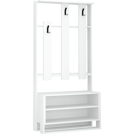 CALICOSY - Meuble d'entrée 3 tablettes et 3 crochets porte manteaux H180 cm - Chester (1/3)