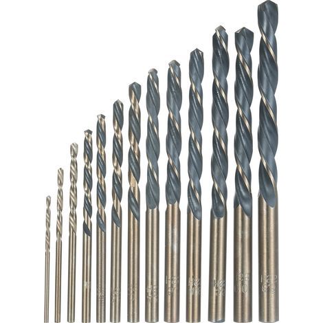 Coffret de 13 forets hélicoïdaux en acier rapide (HSS) pour métaux durs et acier inoxydable, avec étui de rangement. (1/5)