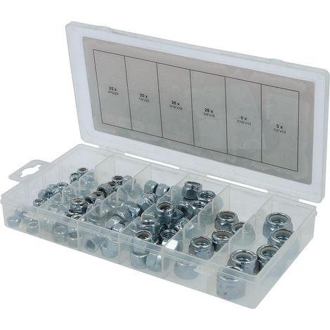 Kstools – Assortiment d'écrous autoblocants UNC 100 pcs – Filetage métrique pas standard – Coffret plastique pour rangement facile (1/10)