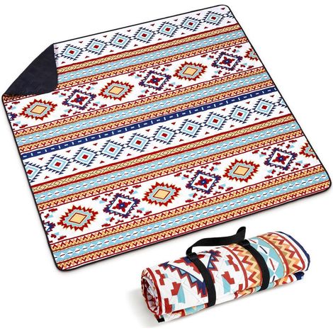 XXL Picknickdecke 200x200cm, wasserdicht, sandfrei, 3-lagig gepolstert, Boho-Stil (1/5)