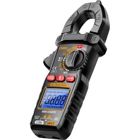 Pince ampèremétrique 600 A AC, multimètre numérique avec NCV, 6000 points, mesure la tension, le courant, la capacité, la température, test de diodes, détection de tension sans contact, lampe torche e (1/5)