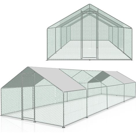 EINFEBEN Enclos poulailler grillagé avec porte latérale et toit dôme 24 m² 8x3 M