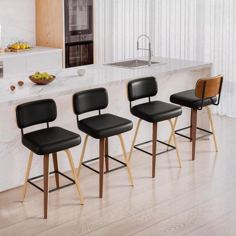 Drehbare Barhocker 4er Set mit Rückenlehne, 65cm Sitzhöhe, PU-Leder & Holz (1/5)