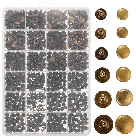 Kit de 360 Rivets Décoratifs en Cuivre à Double Face pour Réparation de Paquet et Vêtements, Fixation Solide, Rivets Ronds Vintage Couleur Or (1/5)