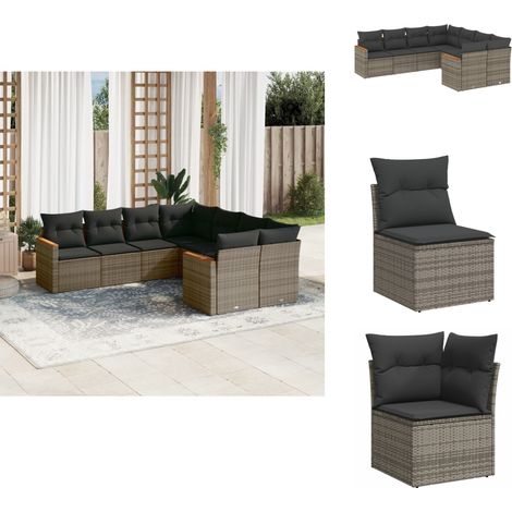 Salon de jardin 8 pcs avec coussins gris résine tressée - Ensemble Salon De Jardin - Mobilier Extérieur - Meubles De Jardin - Salon De Jardin Pliable - Chaise Longue (1/5)